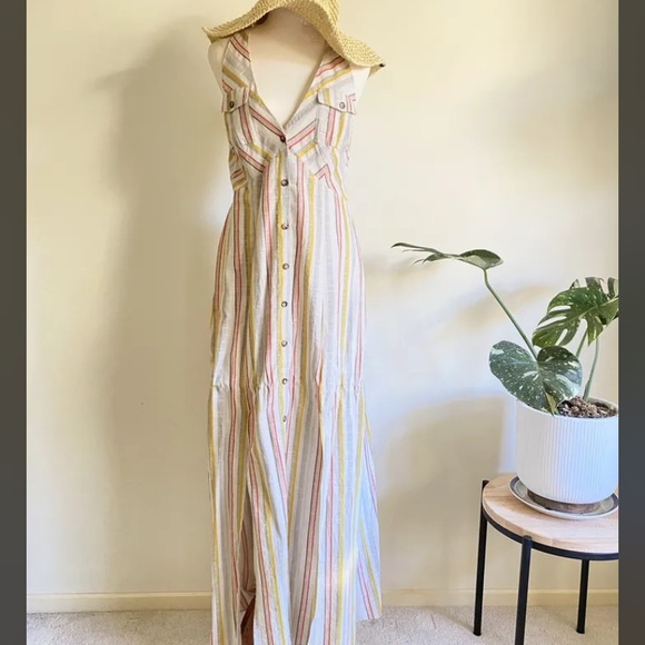 ASOS DESIGN  Womens Button Through Halter Neck Maxi  Stripe Dress Size UK 12 - Picture 2 of 5